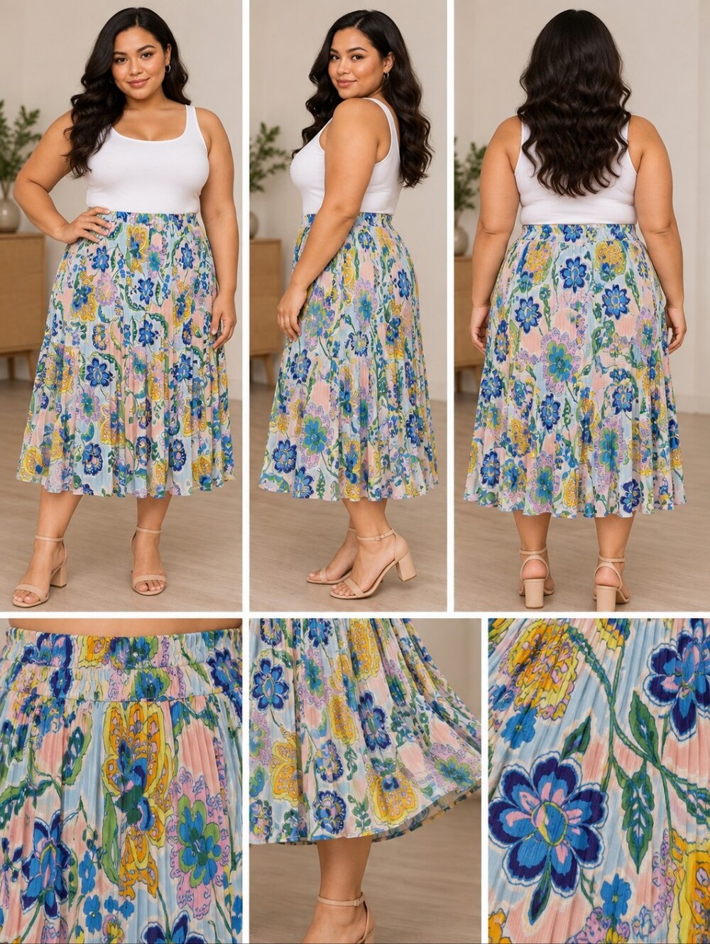 Sunny Leigh Floral Pleated Midi Skirt – Size XL